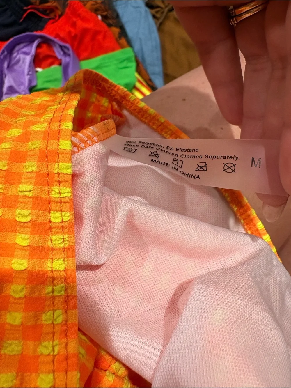 Women’s Orange Checked gingham boy Short bikini Size M